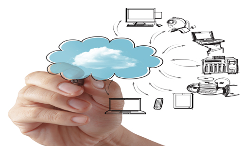 Businessman drawing a Cloud Computing diagram